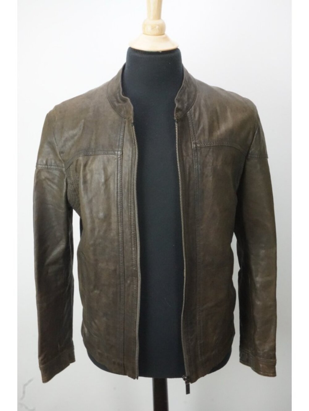 Hugo Boss Jemini Brown Leather Moto Jacket Sz 36R